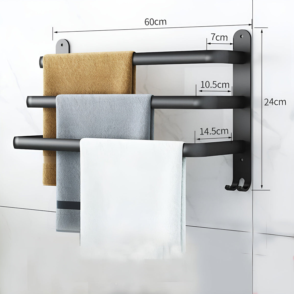 3-Tier Wall-Mounted Towel Rack | Black Aluminum Bathroom Bar-Vibee Living