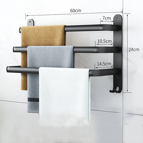 3-Tier Wall-Mounted Towel Rack | Black Aluminum Bathroom Bar-Vibee Living