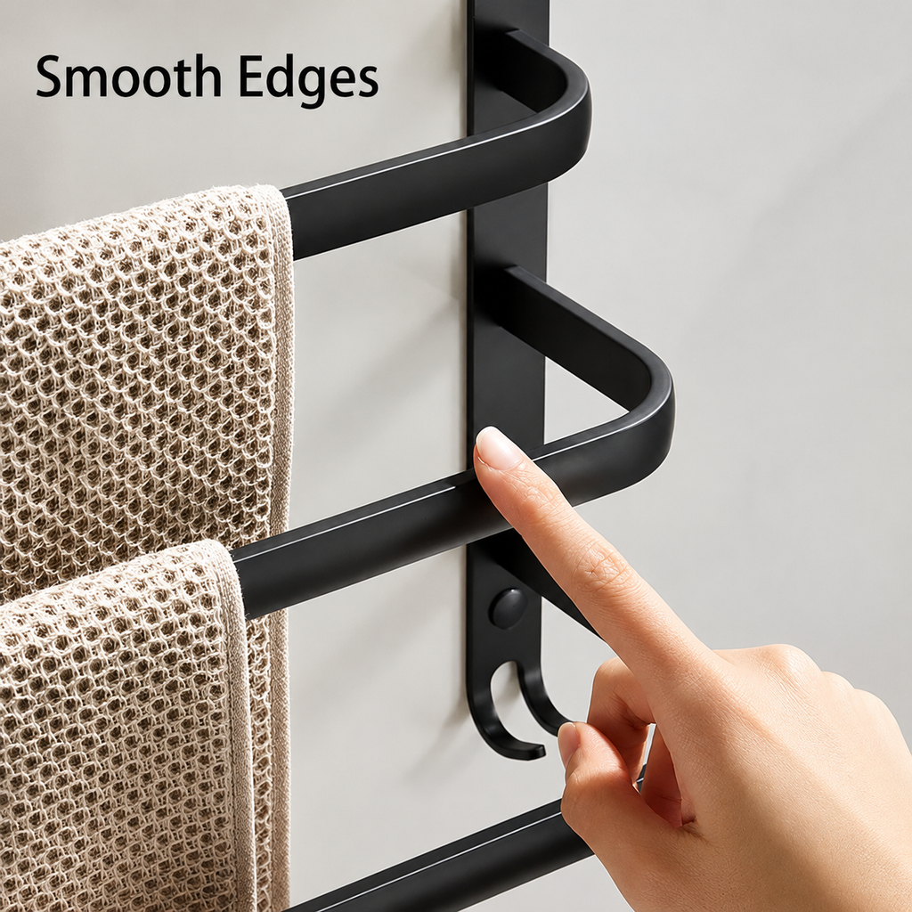 3-Tier Wall-Mounted Towel Rack | Black Aluminum Bathroom Bar-Vibee Living