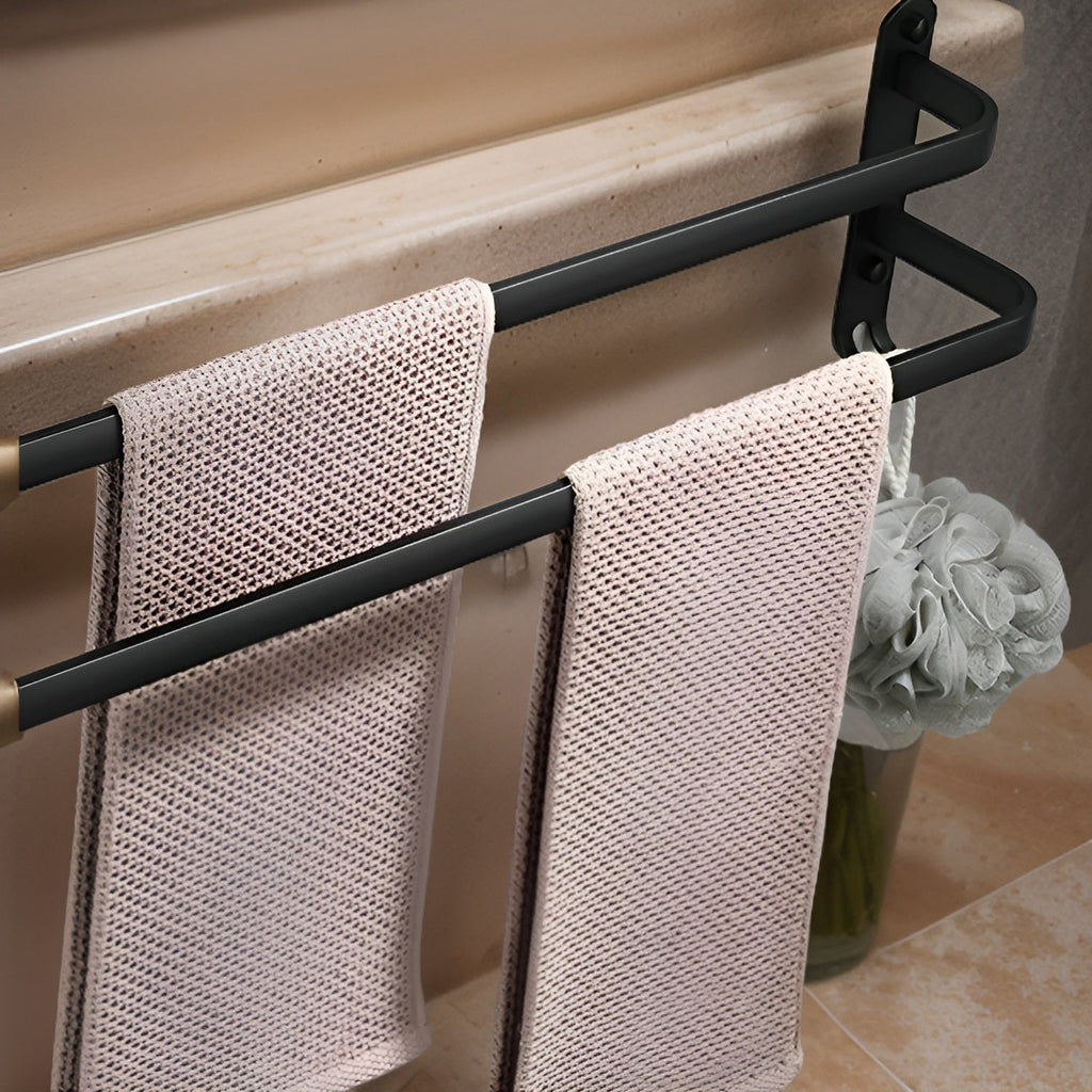 3-Tier Wall-Mounted Towel Rack | Black Aluminum Bathroom Bar-Vibee Living