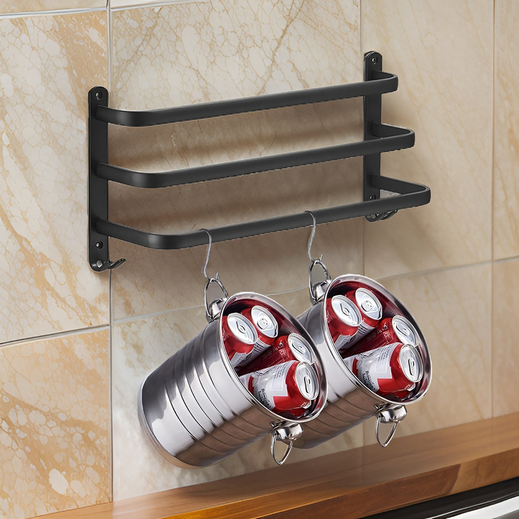 3-Tier Wall-Mounted Towel Rack | Black Aluminum Bathroom Bar-Vibee Living
