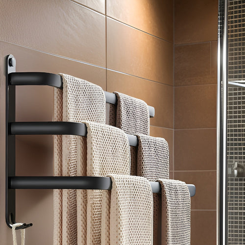 3-Tier Wall-Mounted Towel Rack | Black Aluminum Bathroom Bar-Vibee Living