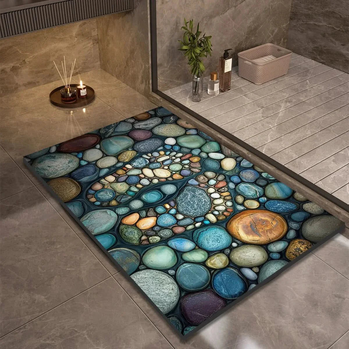 Diatomaceous Earth Bath Mat | Non-Slip Quick-Drying Stone-Print Mat-Vibee Living