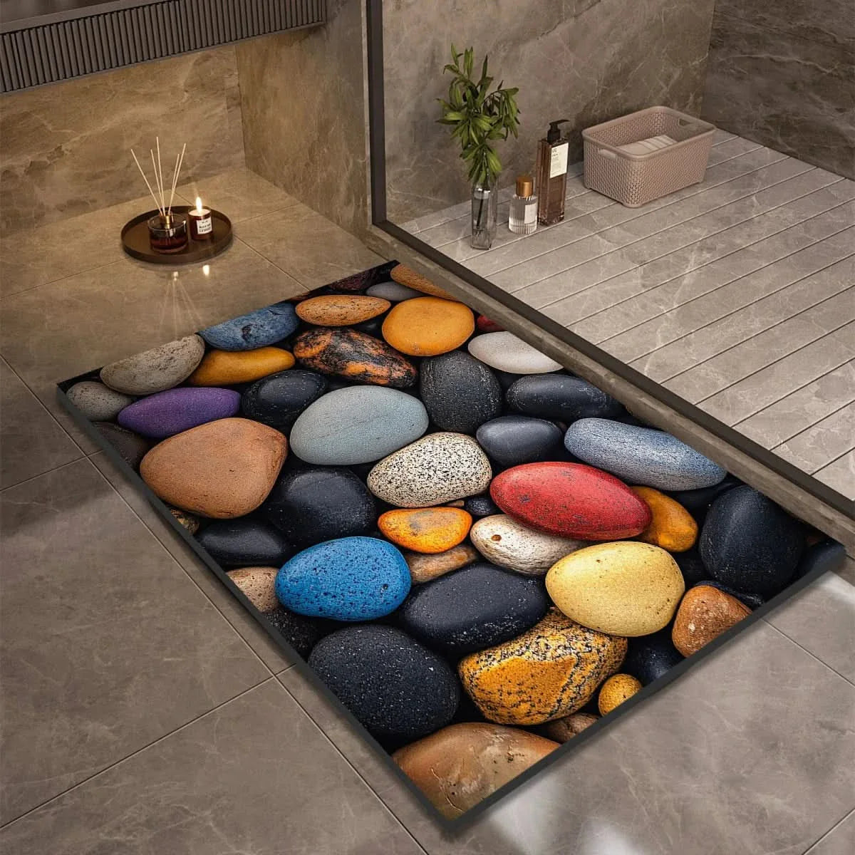 Diatomaceous Earth Bath Mat | Non-Slip Quick-Drying Stone-Print Mat-Vibee Living