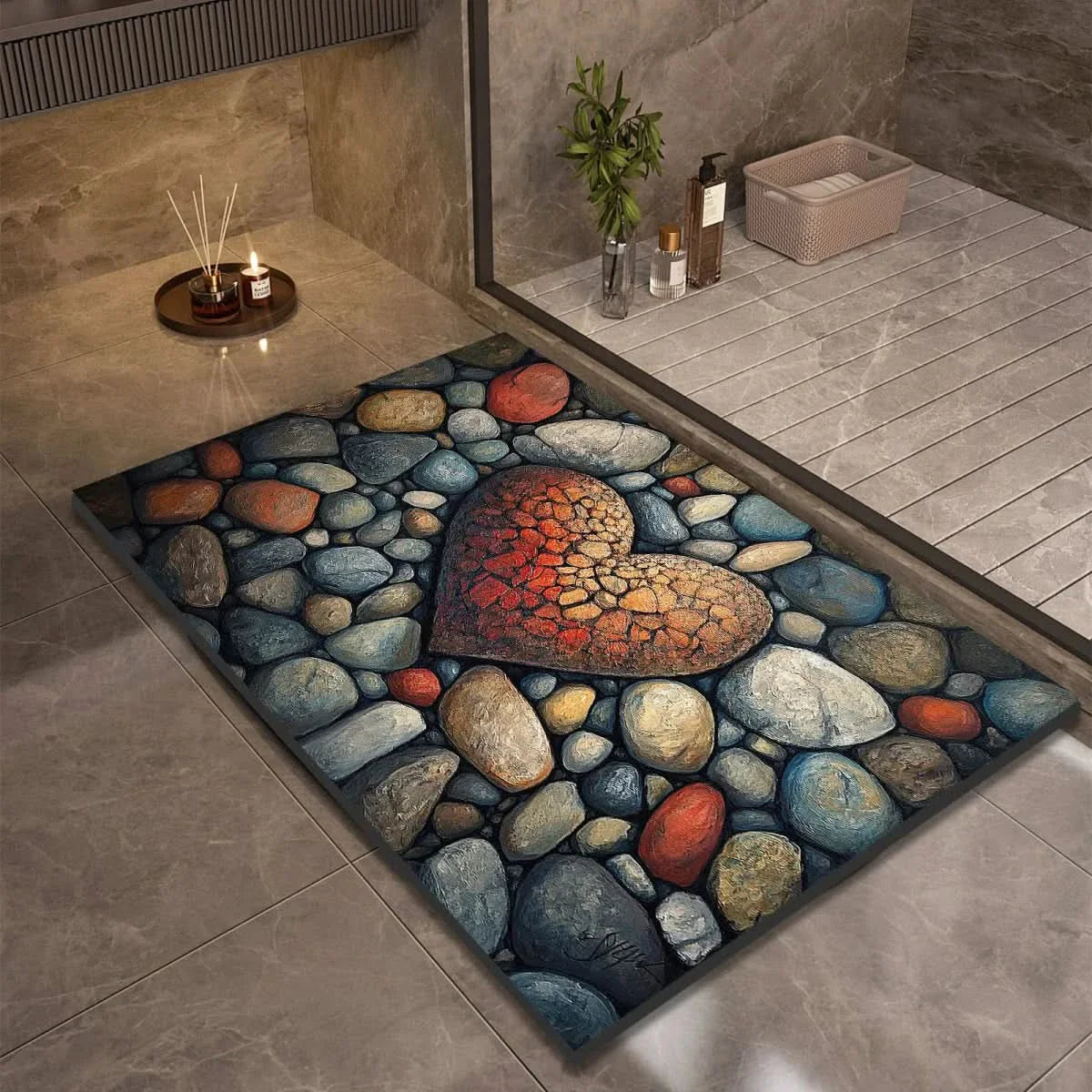 Diatomaceous Earth Bath Mat | Non-Slip Quick-Drying Stone-Print Mat-Vibee Living