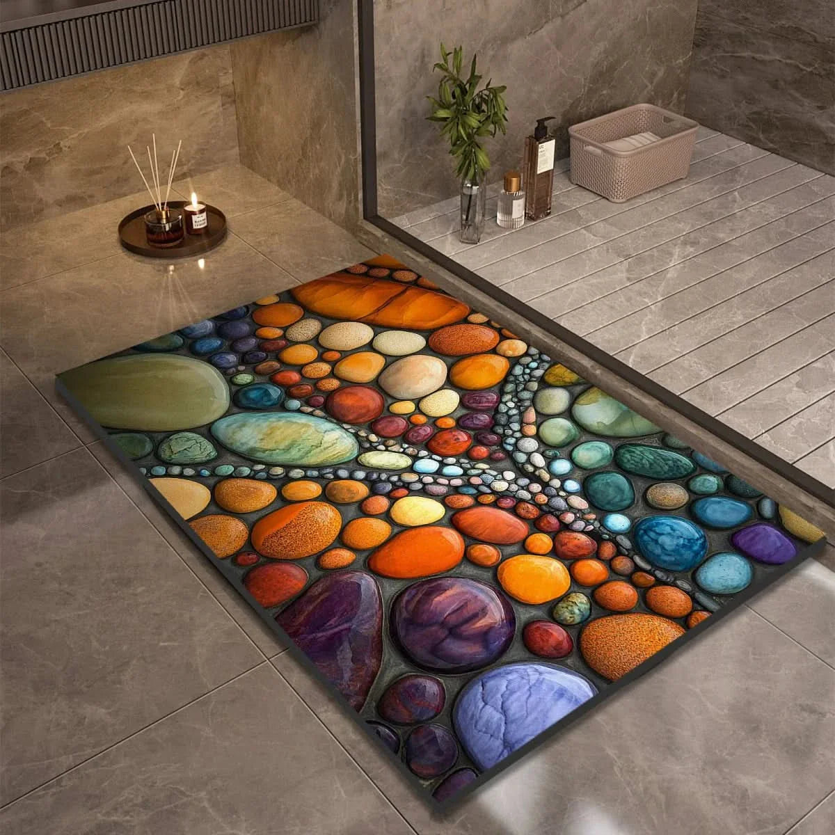 Diatomaceous Earth Bath Mat | Non-Slip Quick-Drying Stone-Print Mat-Vibee Living