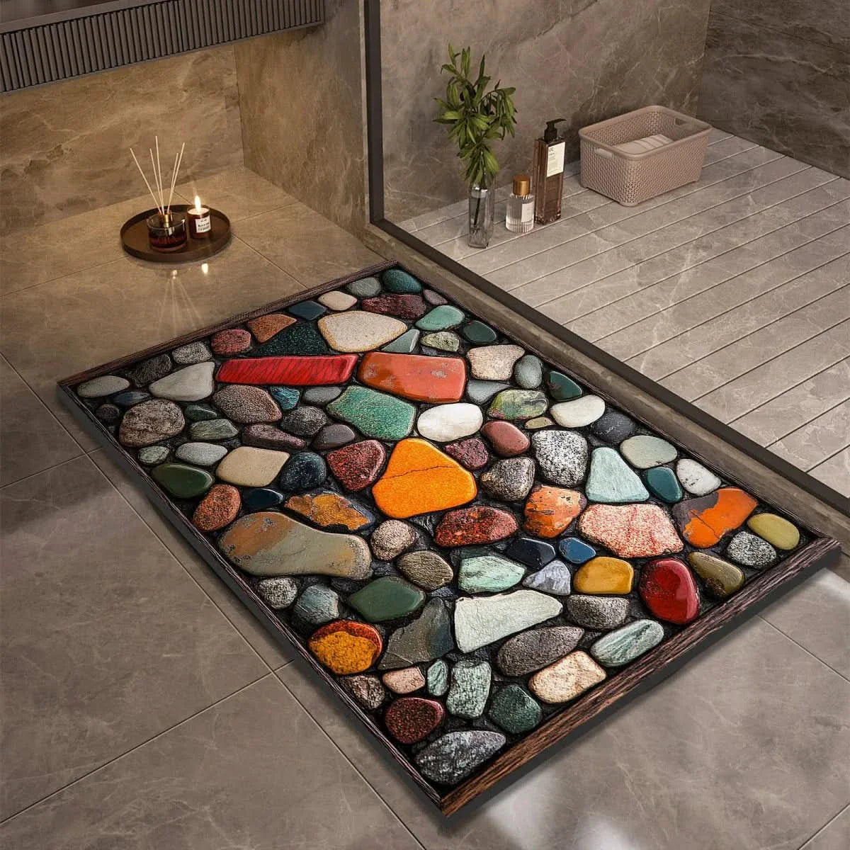Diatomaceous Earth Bath Mat | Non-Slip Quick-Drying Stone-Print Mat-Vibee Living
