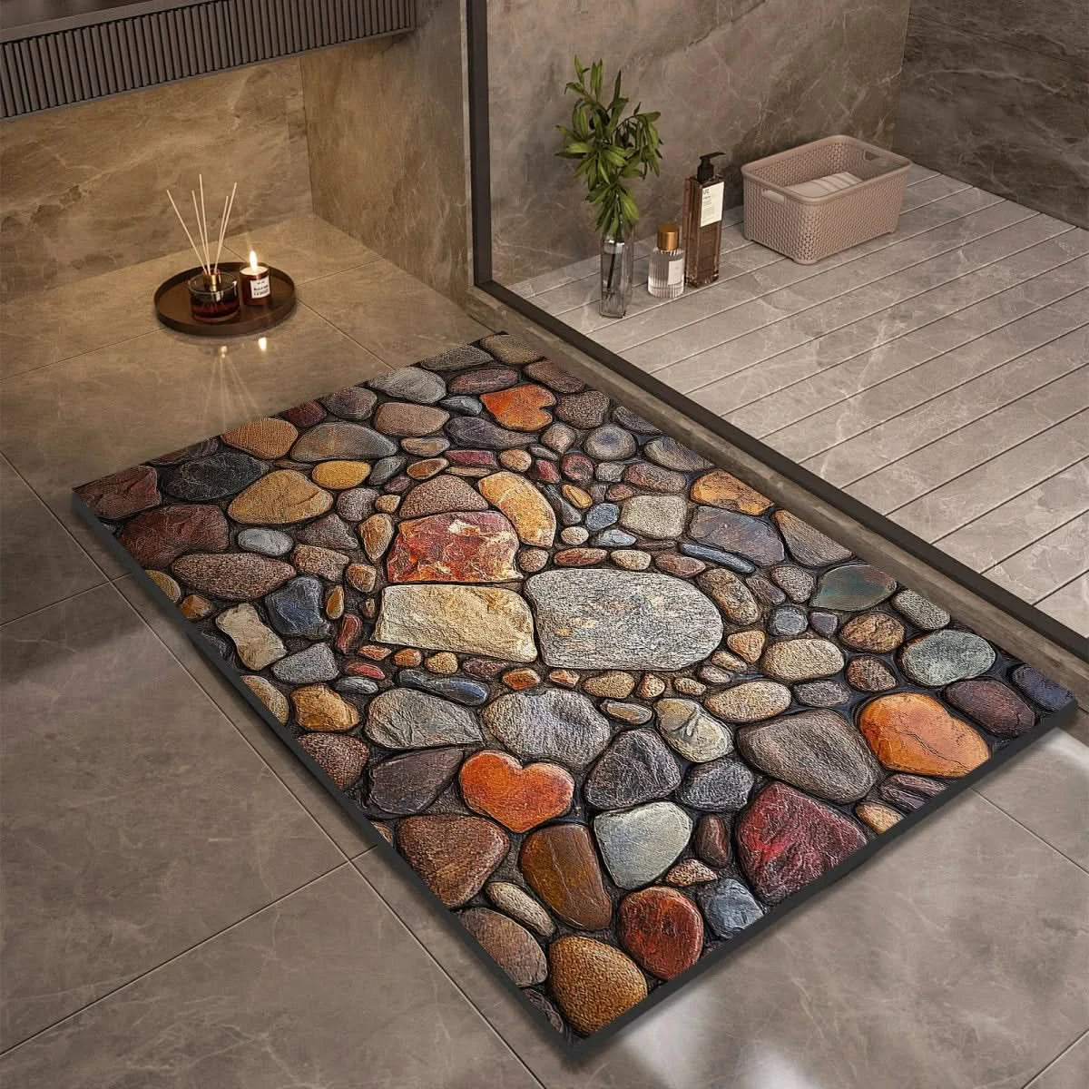 Diatomaceous Earth Bath Mat | Non-Slip Quick-Drying Stone-Print Mat-Vibee Living