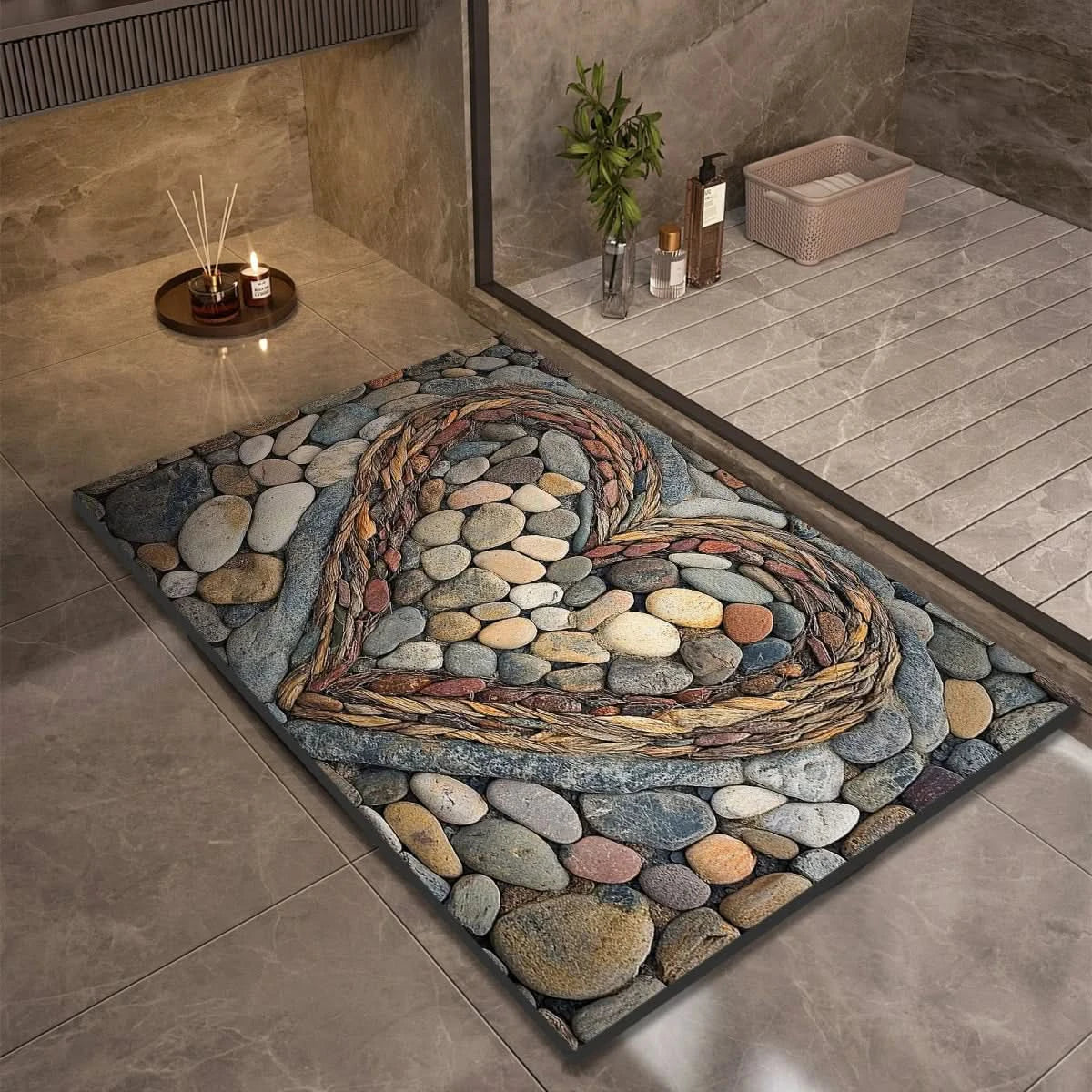 Diatomaceous Earth Bath Mat | Non-Slip Quick-Drying Stone-Print Mat-Vibee Living