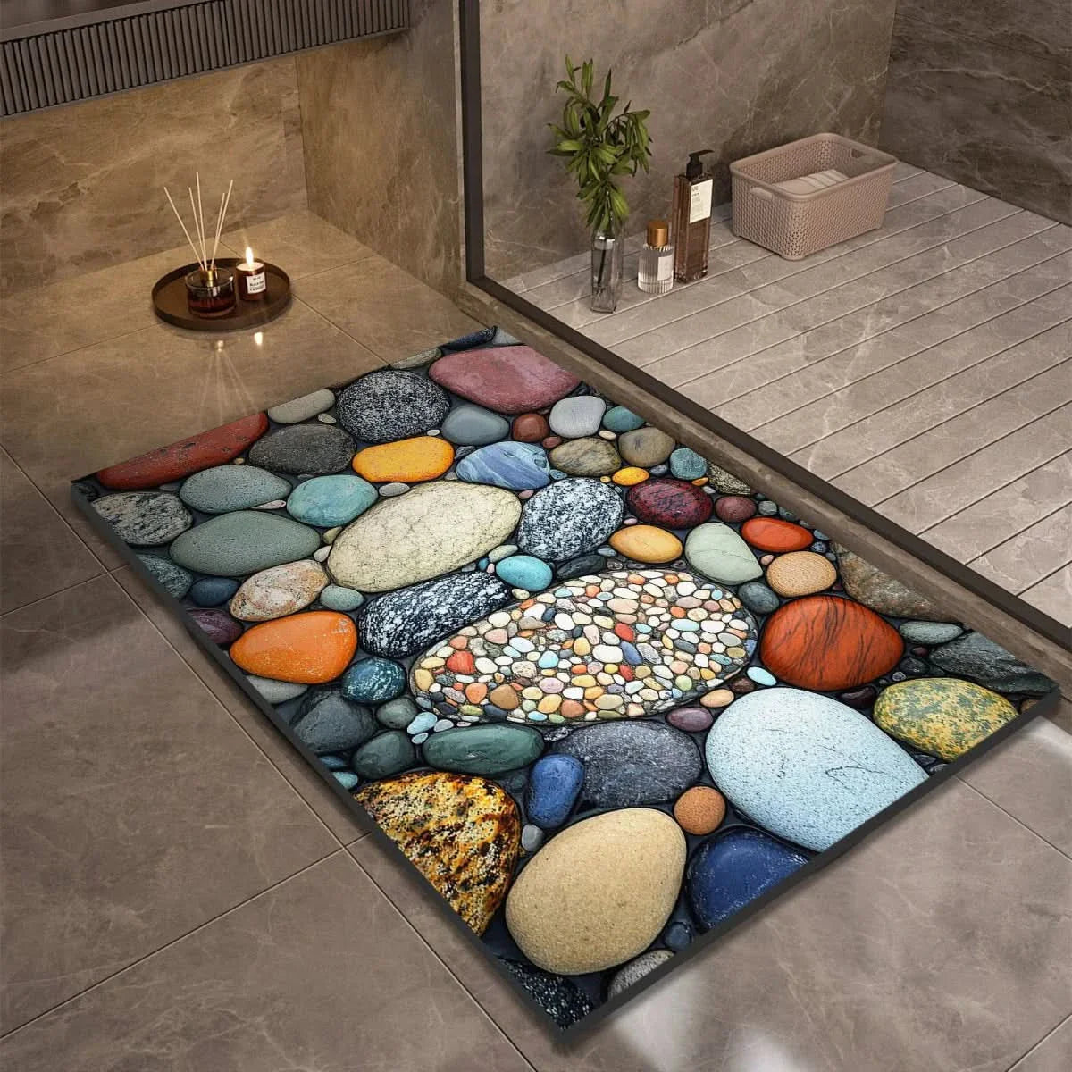 Diatomaceous Earth Bath Mat | Non-Slip Quick-Drying Stone-Print Mat-Vibee Living