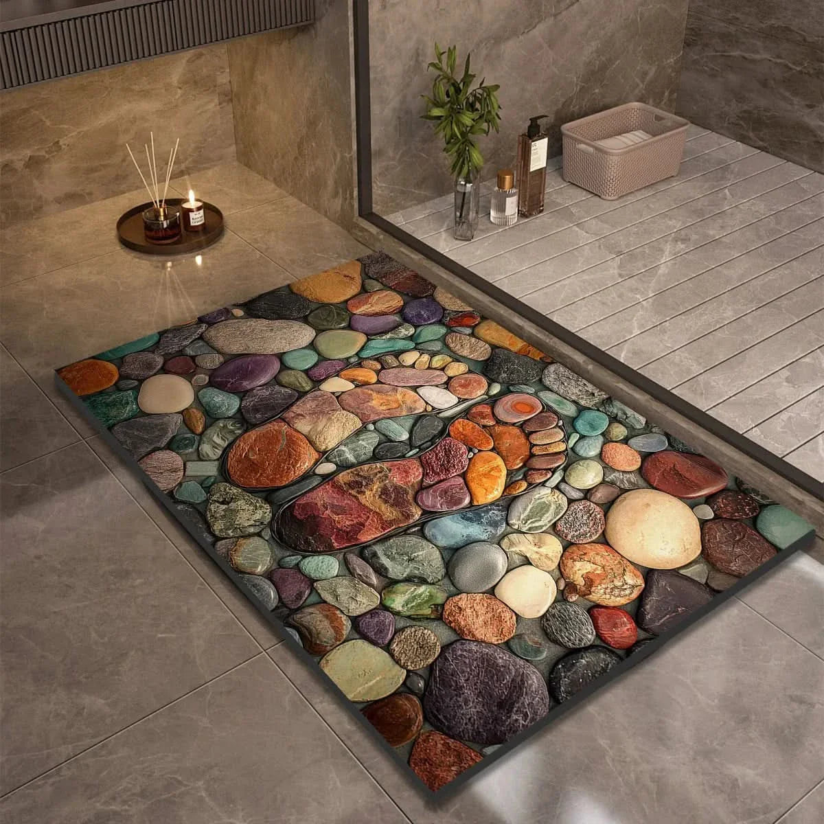 Diatomaceous Earth Bath Mat | Non-Slip Quick-Drying Stone-Print Mat-Vibee Living