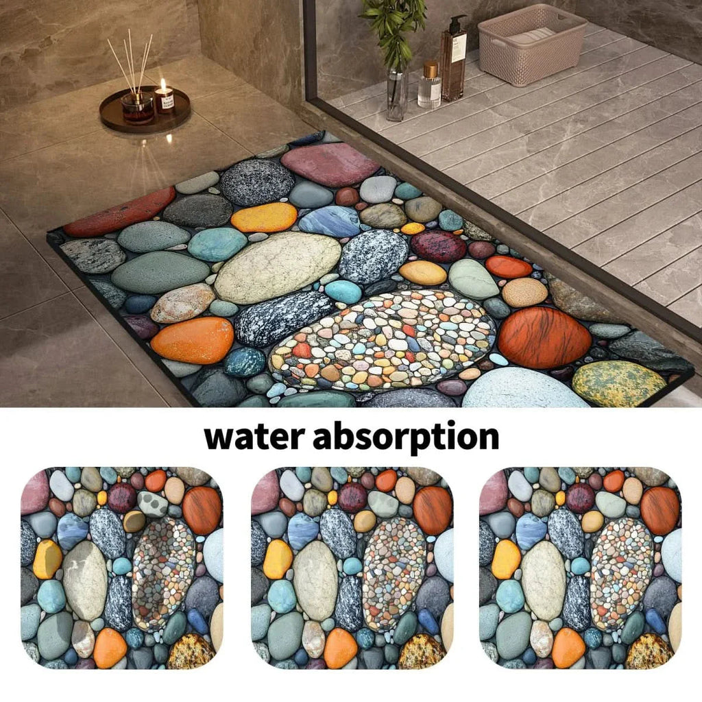 Diatomaceous Earth Bath Mat | Non-Slip Quick-Drying Stone-Print Mat-Vibee Living