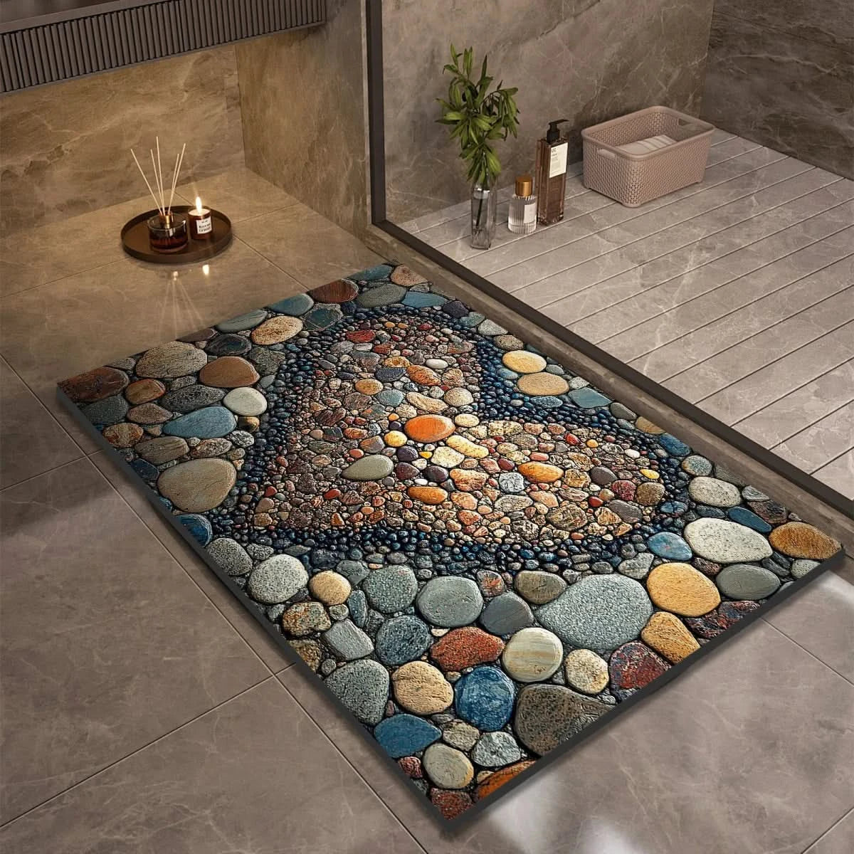 Diatomaceous Earth Bath Mat | Non-Slip Quick-Drying Stone-Print Mat-Vibee Living