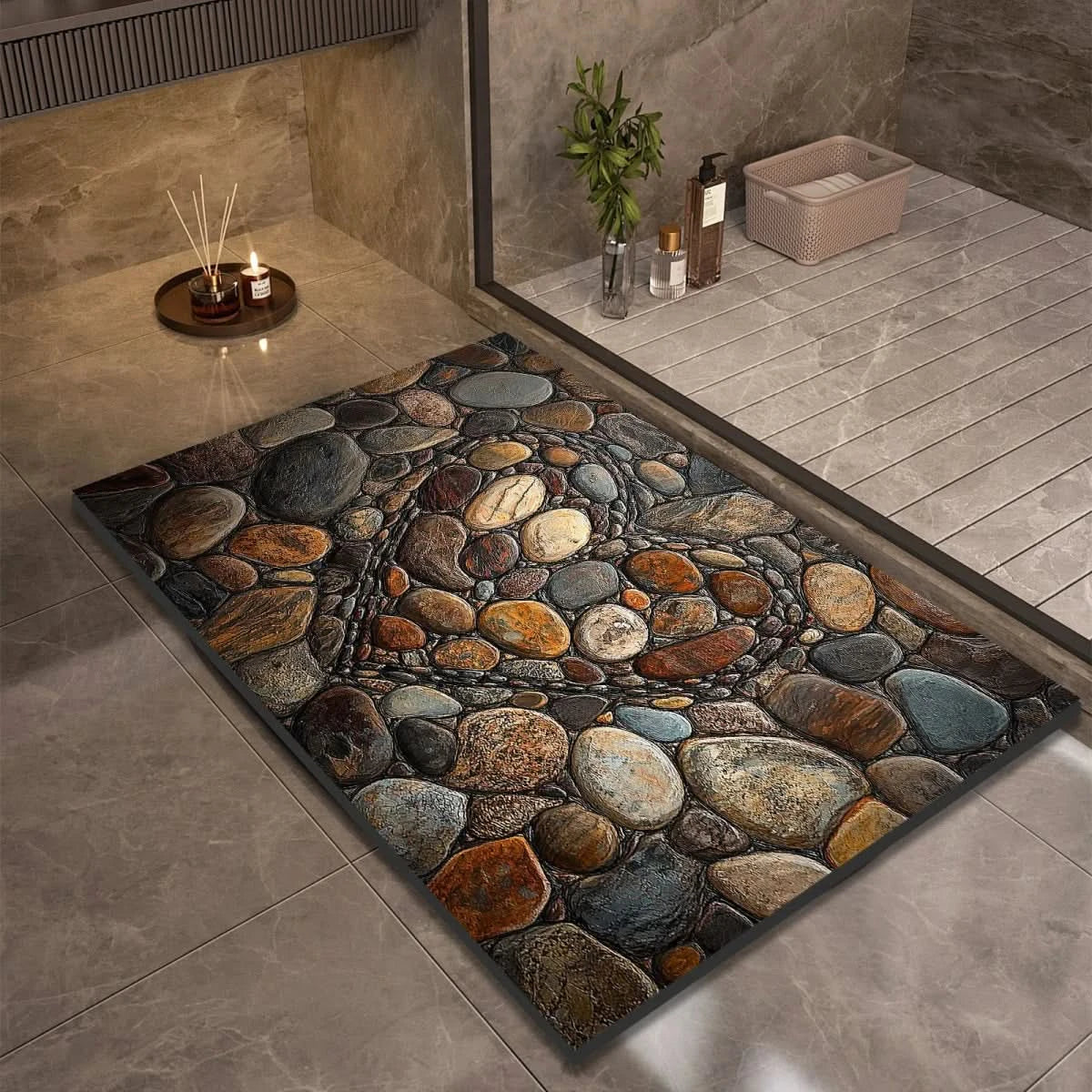Diatomaceous Earth Bath Mat | Non-Slip Quick-Drying Stone-Print Mat-Vibee Living