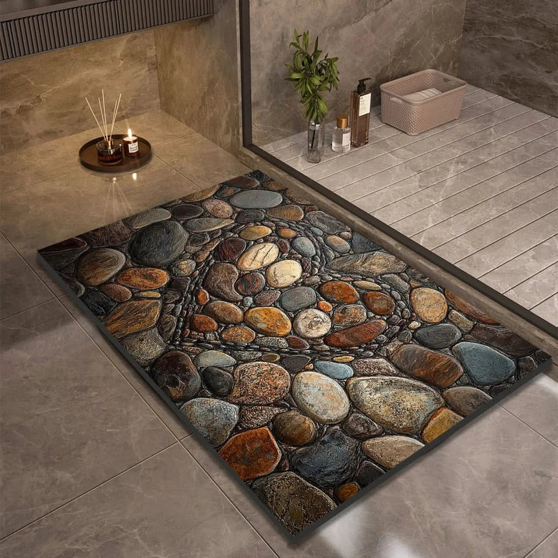 Diatomaceous Earth Bath Mat | Non-Slip Quick-Drying Stone-Print Mat-Vibee Living