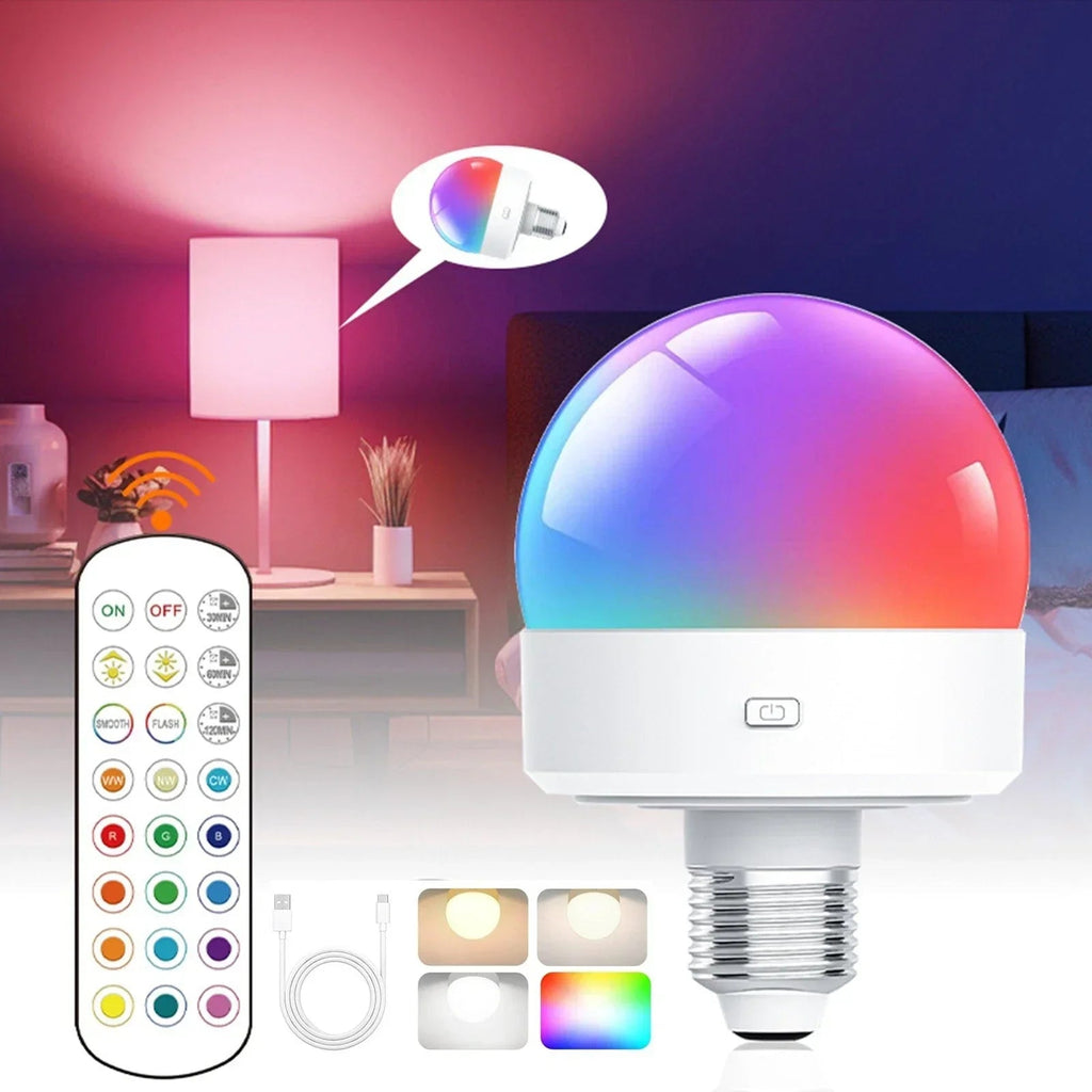 Rechargeable RGB LED Lamp | E27 Colour-Changing Bulb with Remote-Vibee Living