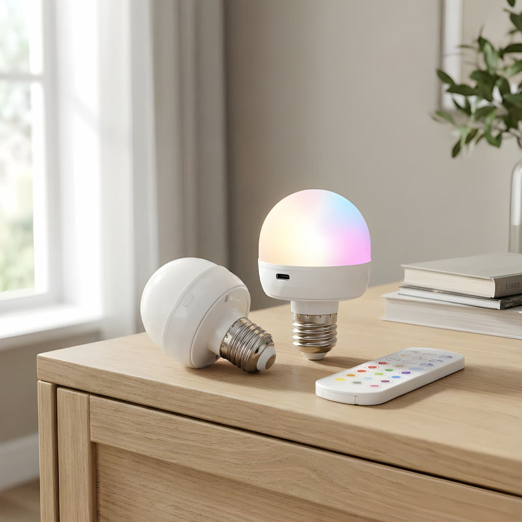 Rechargeable RGB LED Lamp | E27 Colour-Changing Bulb with Remote-Vibee Living
