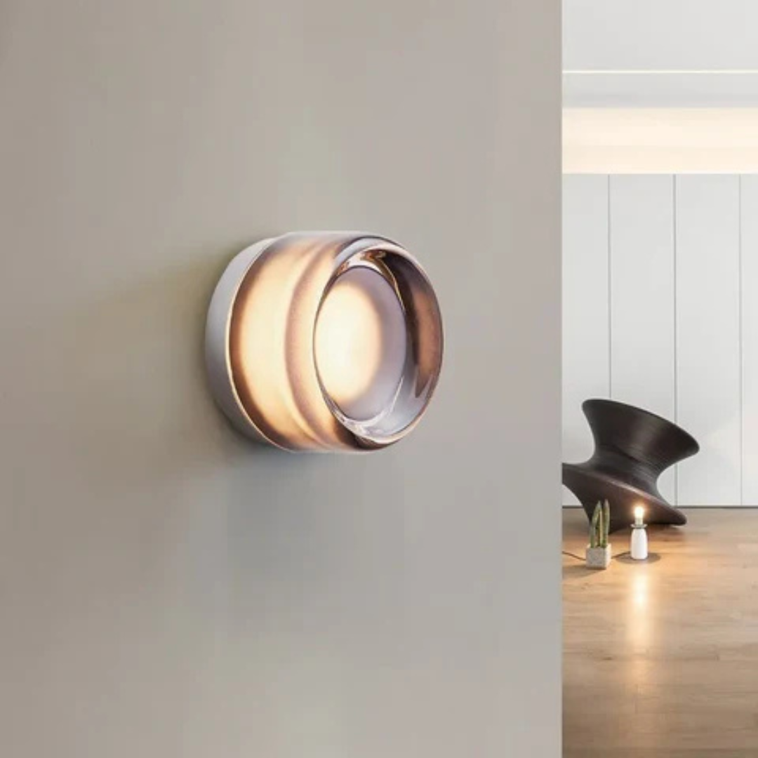 Scandinavian Wall Sconce | Circular Glass & Iron Ambient Light-Vibee Living