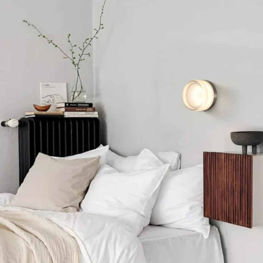 Scandinavian Wall Sconce | Circular Glass & Iron Ambient Light-Vibee Living
