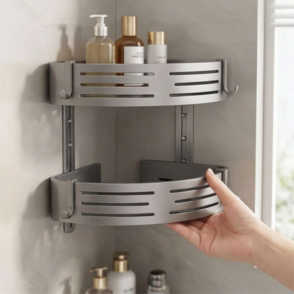 Shower Shelf 2-Piece Set | Corner Storage Organizer with Towel Bar-Vibee Living