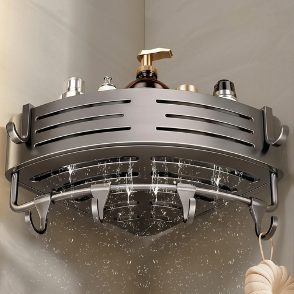 Shower Shelf 2-Piece Set | Corner Storage Organizer with Towel Bar-Vibee Living