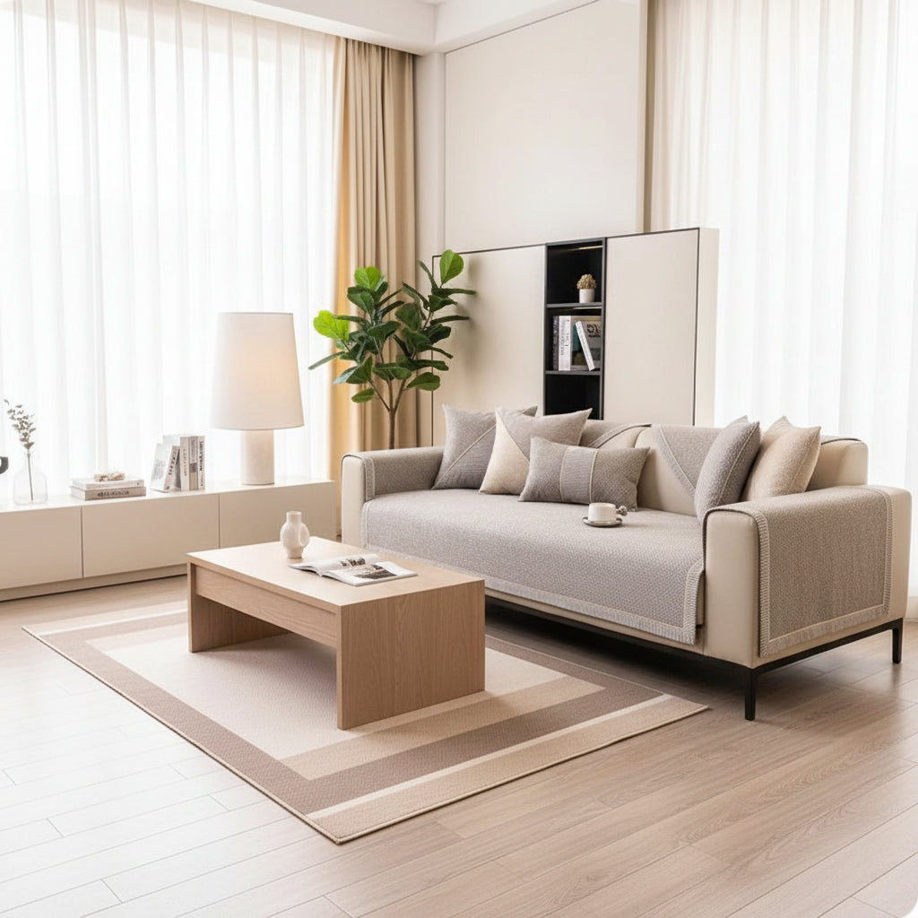 Textured Sofa Cover with Braided Trim | Non-Slip Lay-Over Slipcover-Vibee Living