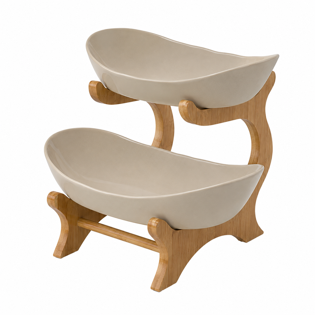 Tiered Fruit Stand | Two Oval Bowls on Curved Open Frame-Vibee Living