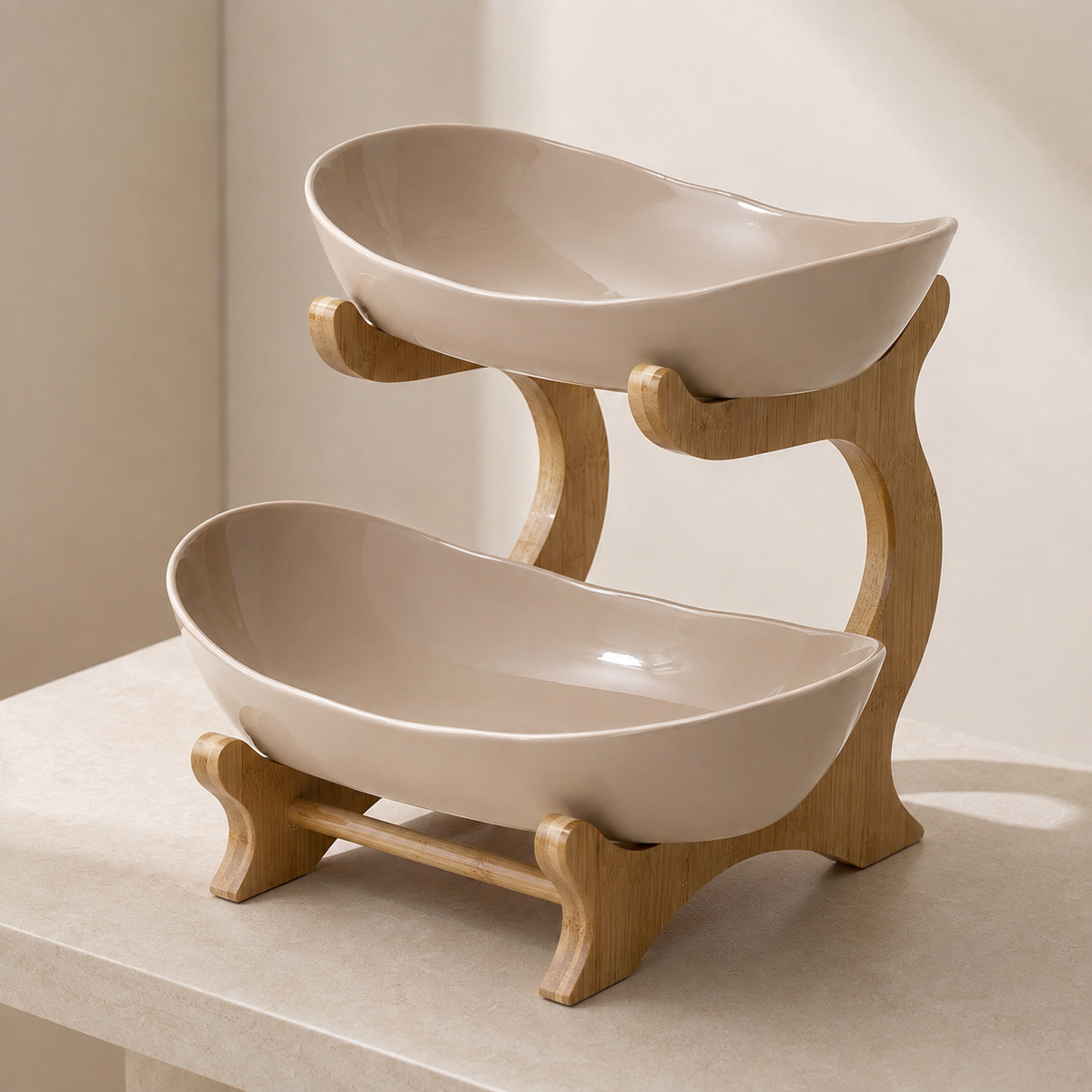 Tiered Fruit Stand | Two Oval Bowls on Curved Open Frame-Vibee Living