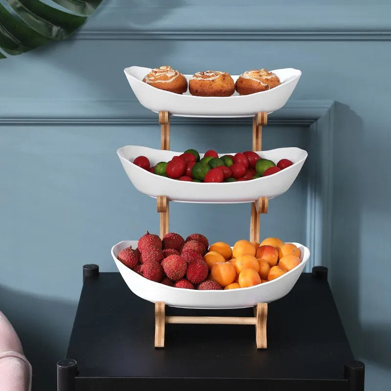 Tiered Fruit Stand | Two Oval Bowls on Curved Open Frame-Vibee Living