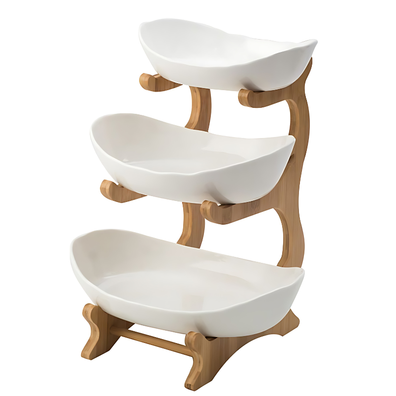 Tiered Fruit Stand | Two Oval Bowls on Curved Open Frame-Vibee Living