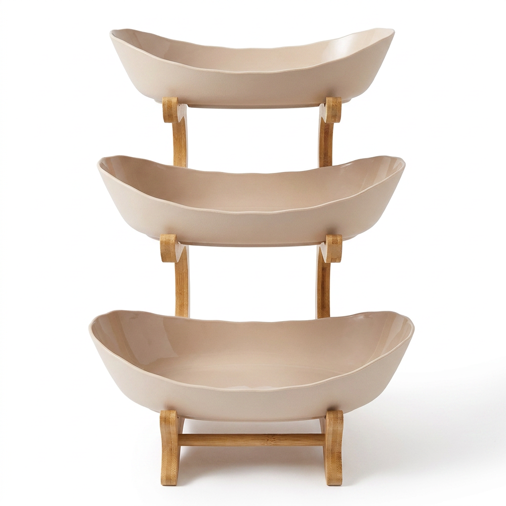 Tiered Fruit Stand | Two Oval Bowls on Curved Open Frame-Vibee Living