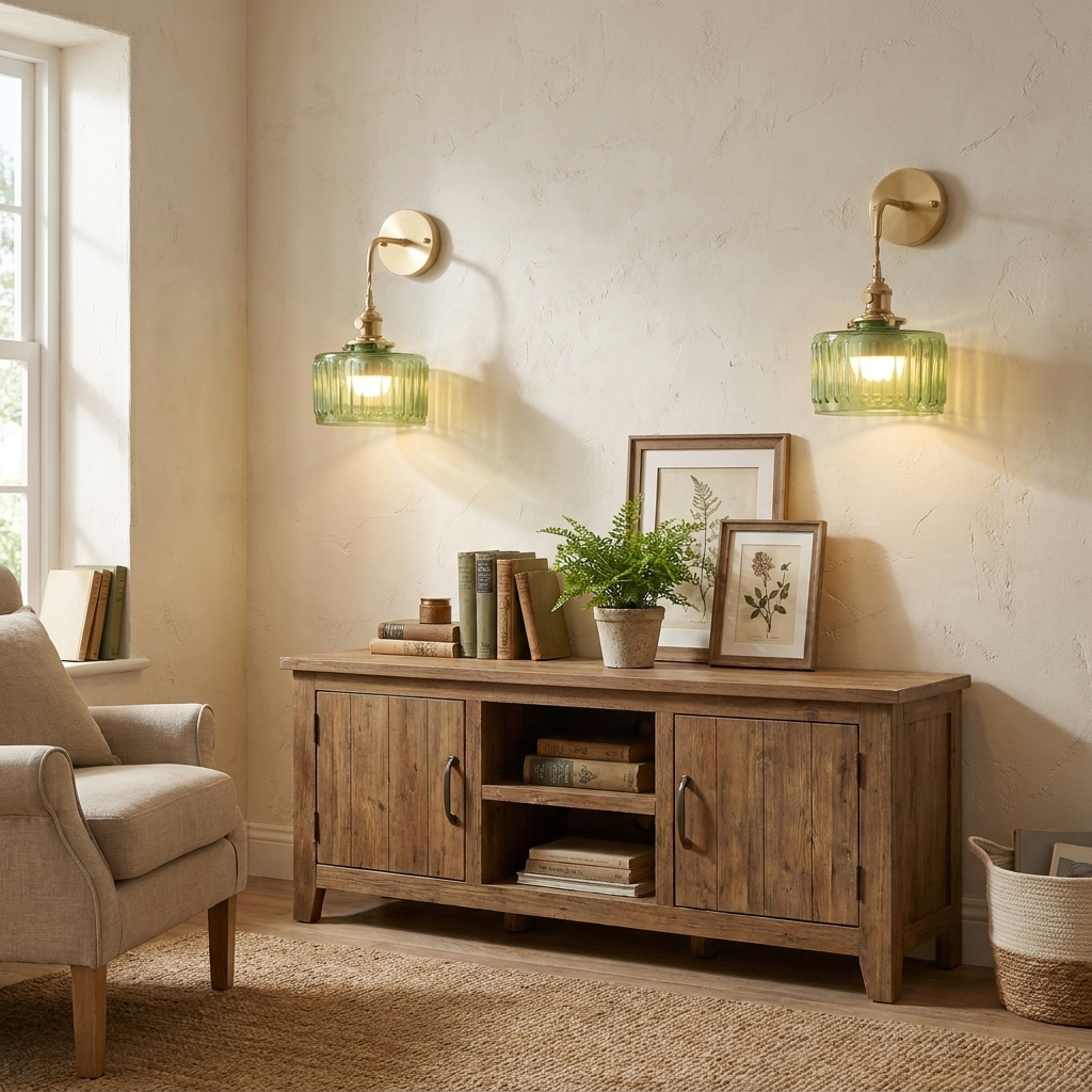 Vintage LED Wall Sconce | Fluted Drum Shade with Curved Arm-Vibee Living