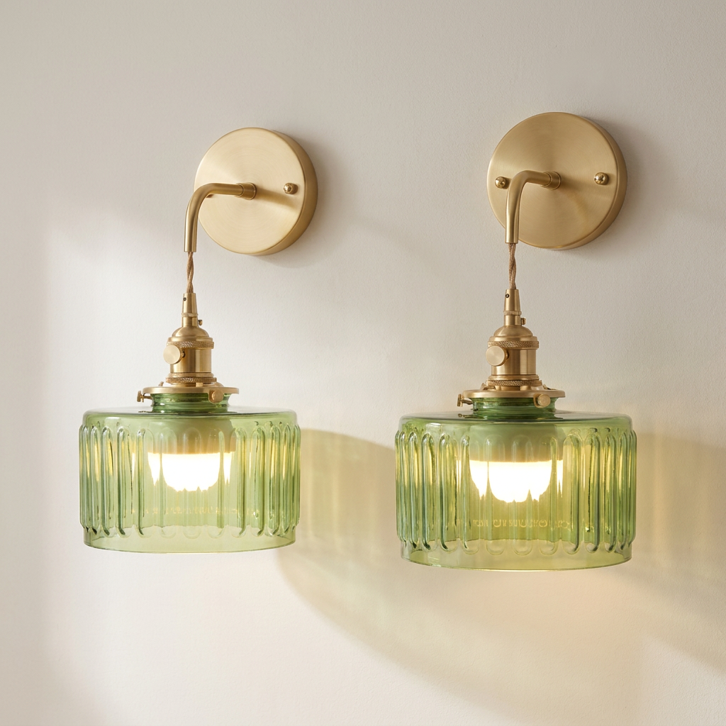 Vintage LED Wall Sconce | Fluted Drum Shade with Curved Arm-Vibee Living